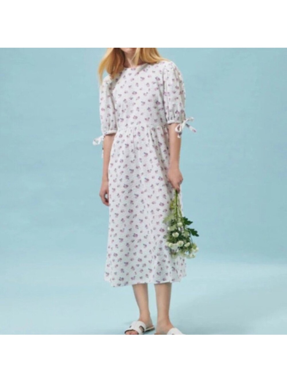 NWT BARBOUR Goodleigh Cotton Eyelet Dress in White and Purple Dainty Floral